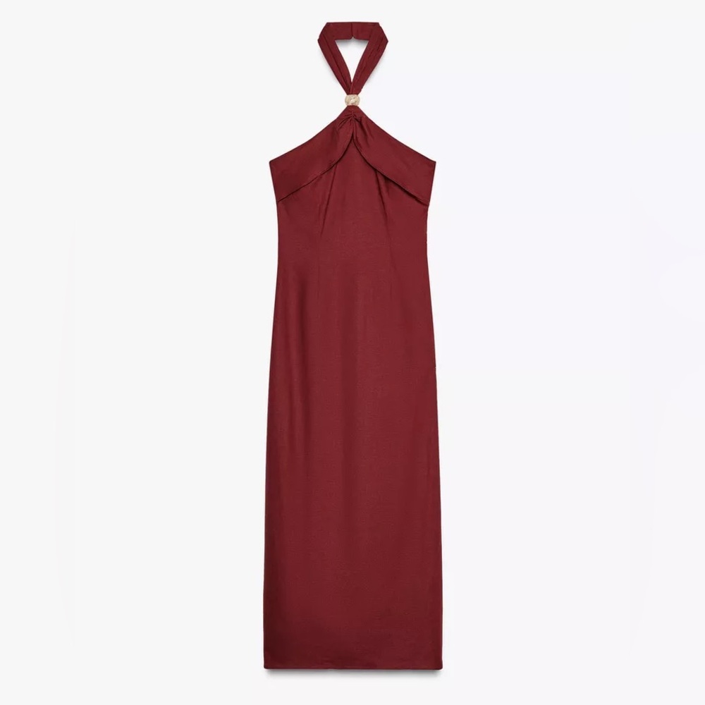 Zara LINEN HALTER MIDI DRESS